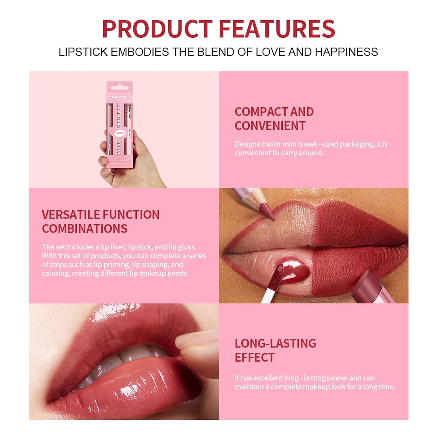 Detalle 1 de 3-Piece Nude Pink Lip Set with Lip Liner, Velvet Matte Lipstick & Collagen Gloss