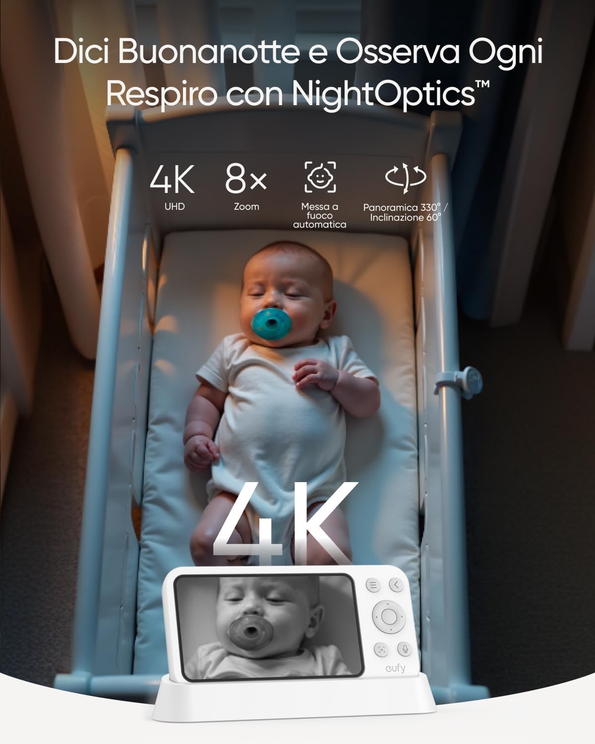 Detalle de eufy Security E21 Monitor Bambino 4K UHD con schermo 5" e batteria, Wi‑Fi o connessione locale
