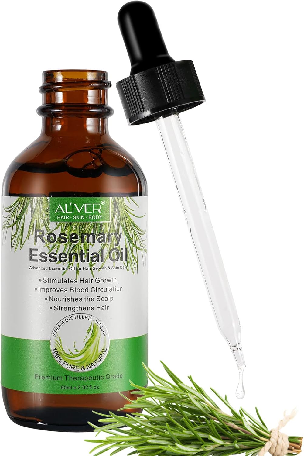 Detalle de Olio essenziale di rosmarino per la crescita dei capelli – 60 ml, puro e biologico
