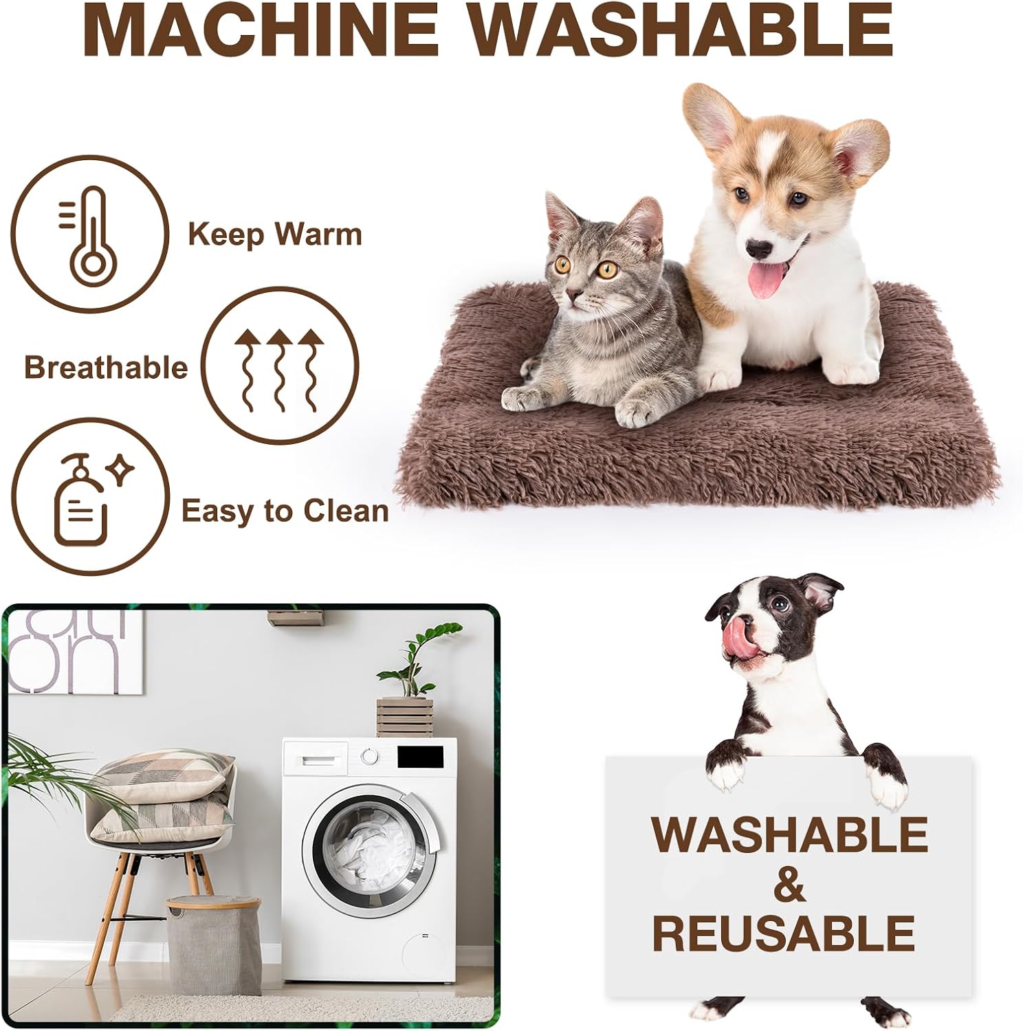 Thumbnail 6 de MICOOYO Hundebett-Matratze – Fleece-Haustierkissen (61 × 41 cm) für kleine Hunde, Katzen und Welpen