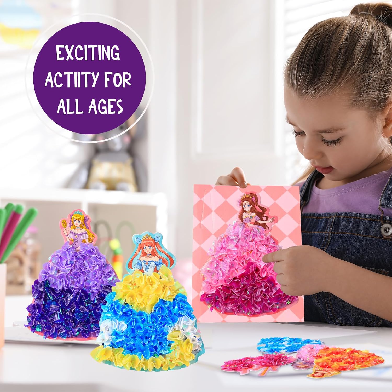 Detalle de Yrinfay Poke Art Bastelset für Kinder – DIY mit Prinzessinnen (8 Figuren & 6 Accessoires)
