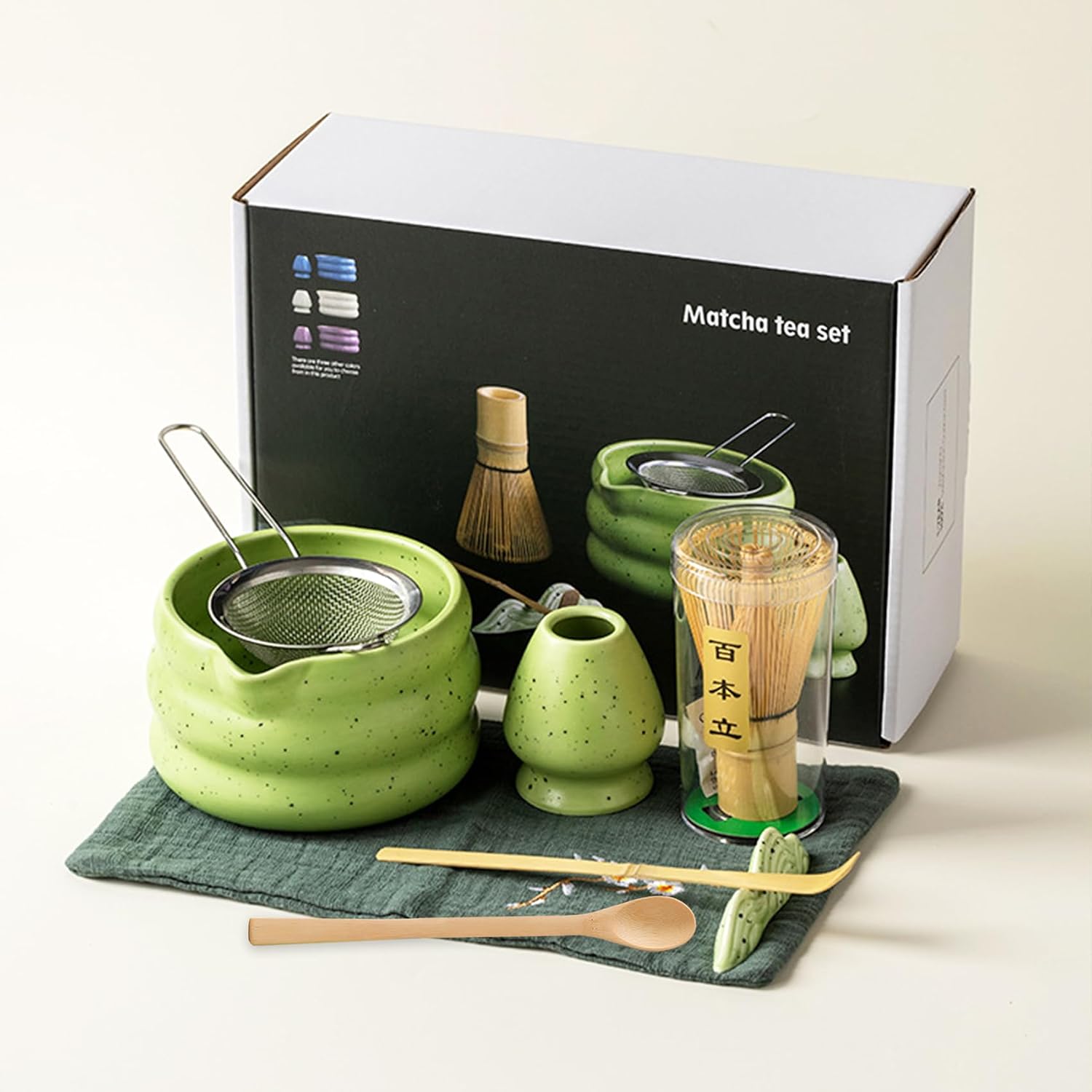 Detalle de Matcha Tee Set mit Besen, Schale und Halter – Zeremonie-Set 5-teilig (Grün)