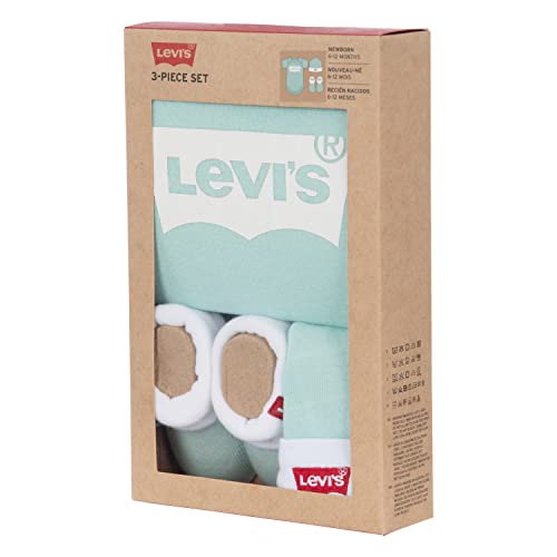 Detalle de Levi's Classic Batwing Hat Bodysuit Bootie Set 3Pcs per neonato 0-24 mesi Bianco/Pastel Turquoise