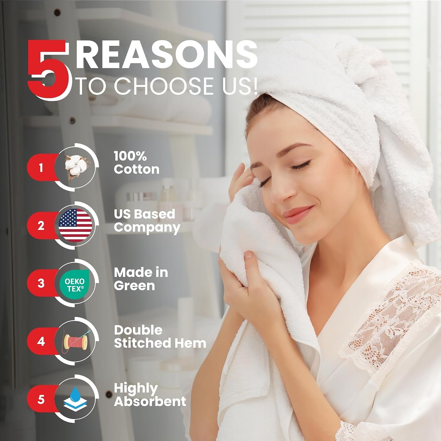Detalle 2 de Infinitee Xclusives 100% Cotton Hand Towels, Set of 6, 16 x 28 Inches, 600 GSM