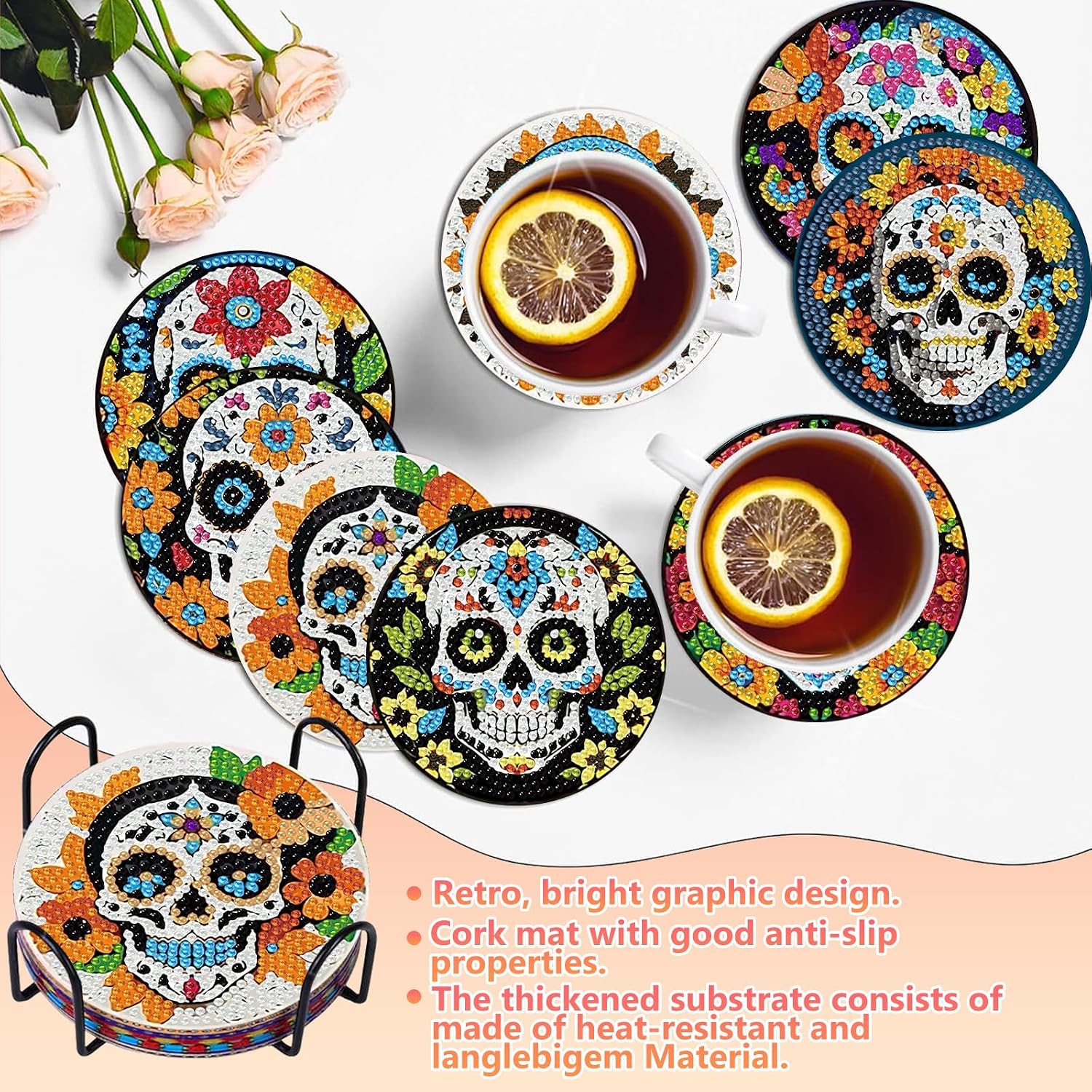 Detalle de hkejoi Diamond Art Coaster Kit, 8-Piece