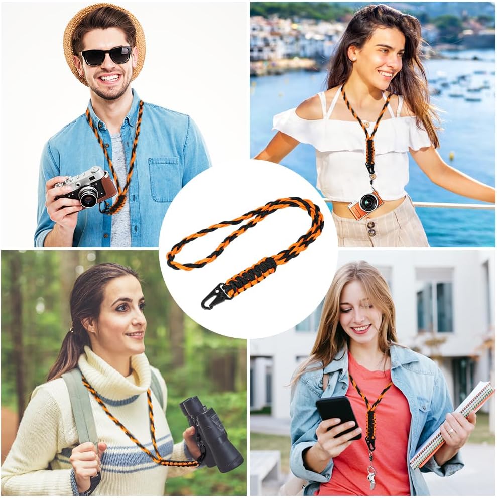 Thumbnail 6 de Vicloon Paracord lanyard neck strap with metal key rings and phone ring (Orange Black)