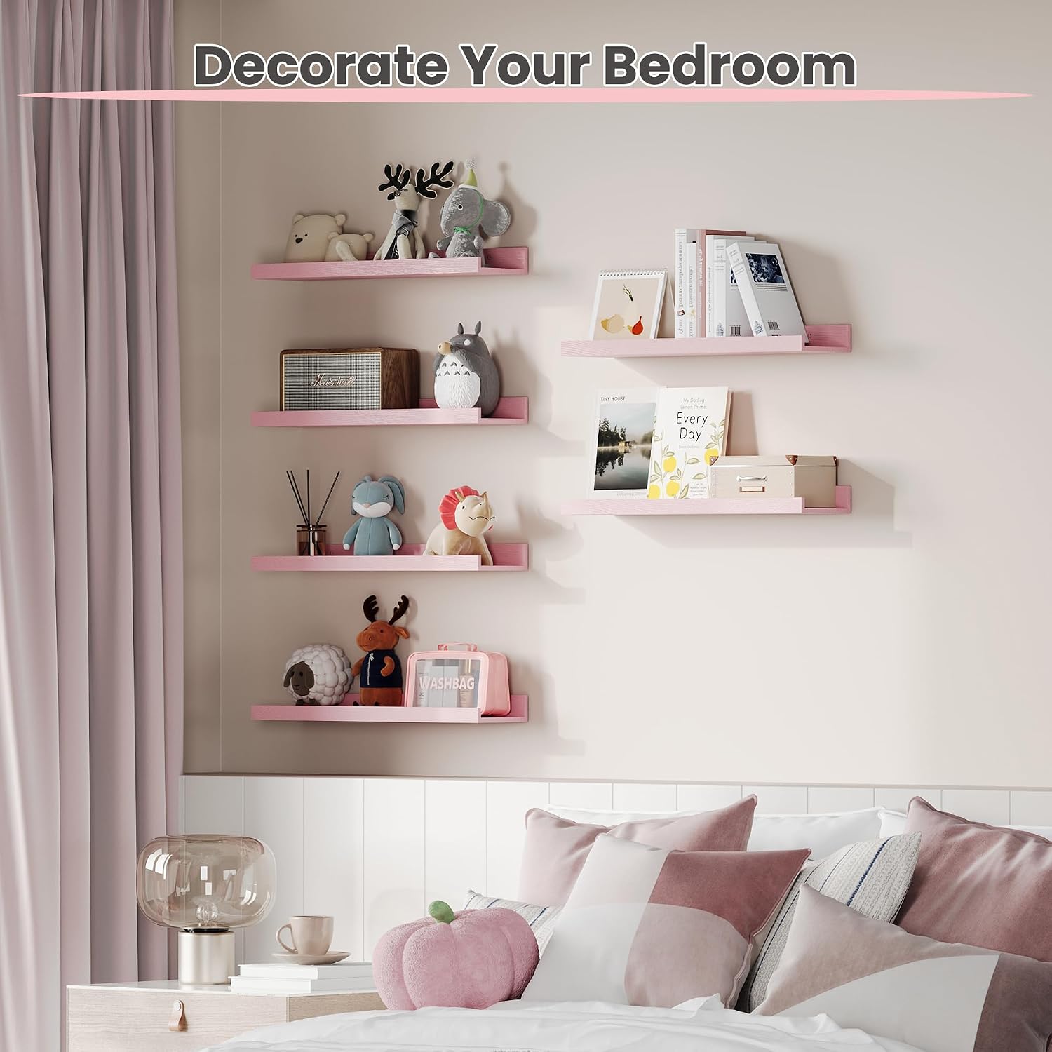 Thumbnail 3 de upsimples Pink Shelves for Wall – 6-Pack Wall Mounted Wood Shelves
