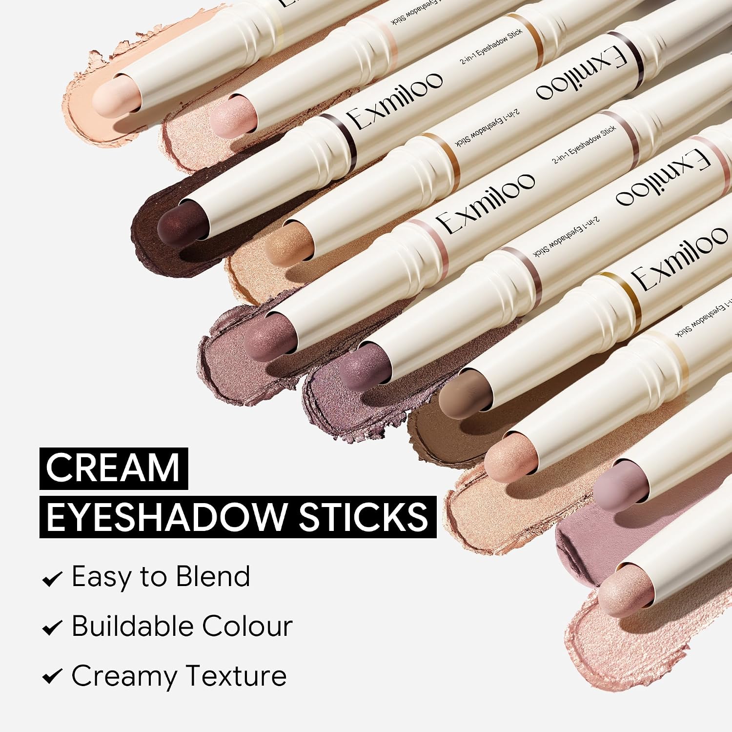 Detalle 2 de exmiloo Cream Eyeshadow Stick Duo, Nude Beige Matte & Champagne Shimmer