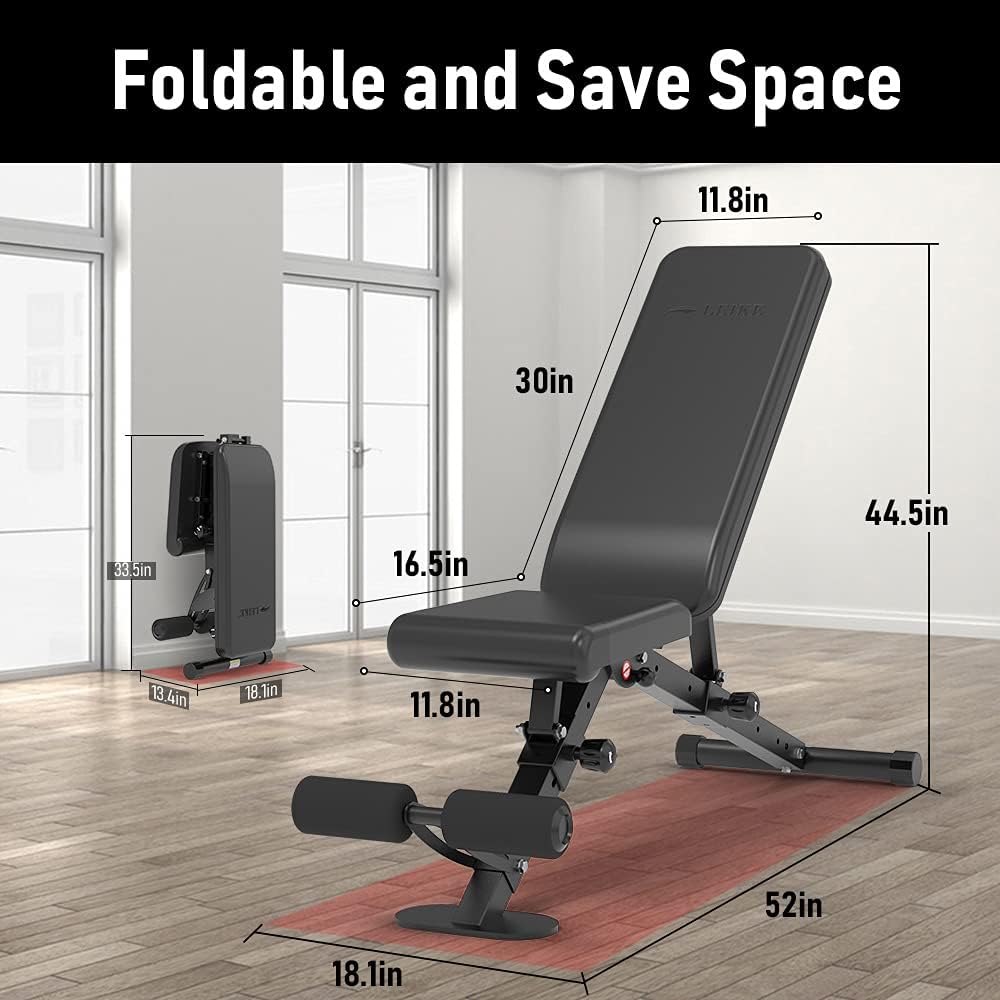 Detalle 2 de leikefitness GM5809 Adjustable Weight Bench, Foldable with Automatic Lock