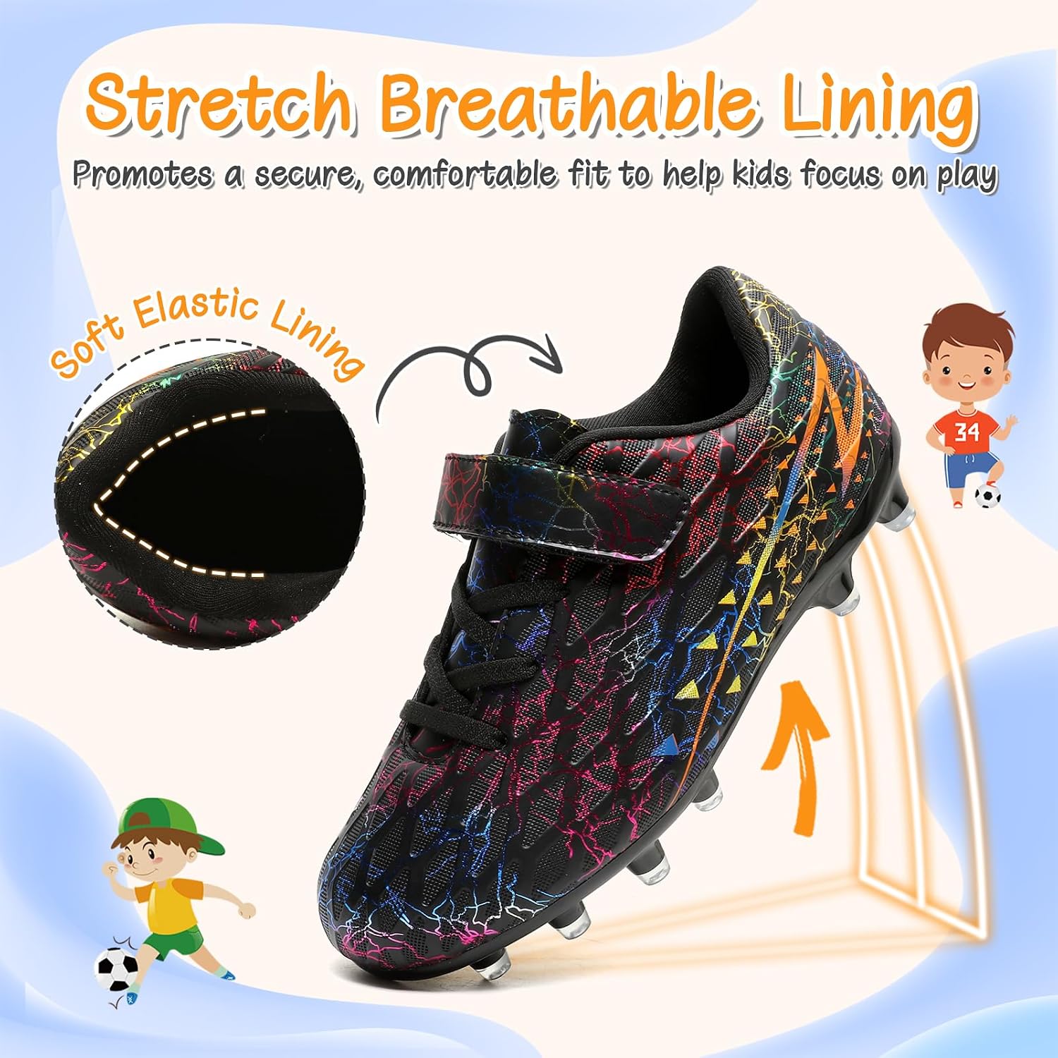 Detalle de Kids FG/AG Football Boots Trainers (Hook-and-Loop) for Boys & Girls – Indoor/Outdoor Soccer Shoes