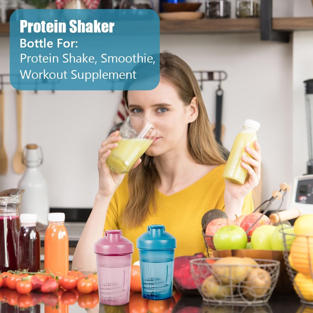 Thumbnail 5 de ACWOO 500ml Protein Shaker Bottle Set (2-pack) with Stainless Steel Mixing Ball, Leak-proof Flip Lid, BPA-free (Blue + Pink)