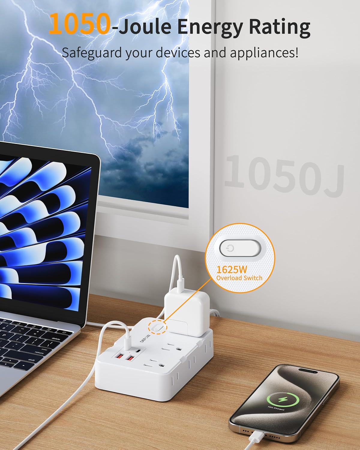 Detalle 1 de DEPOW 2 Prong to 3 Prong Adapter Power Strip