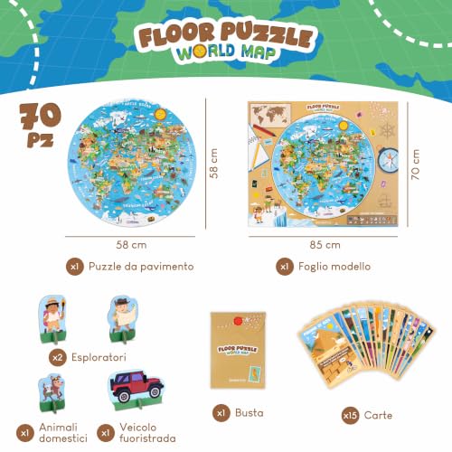 Thumbnail 1 de BONNYCO Puzzle Bambini XXL Mappamondo da 70 Pezzi Grandi con Animali