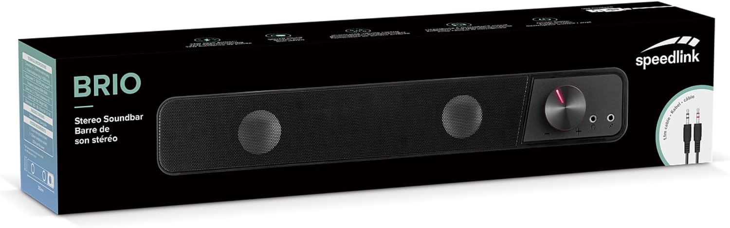 Thumbnail 6 de Speedlink BRIO Stereo Soundbar für den PC mit 12 Watt, AUX (3,5-mm) & Kopfhörer/Mikrofonanschluss, schwarz