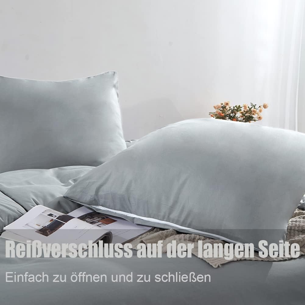 Thumbnail 5 de Soifox Bettwäsche-Set 140x200 grau aus Mikrofaser (bügelfrei & knitterfrei) – mit Kissenbezug 80x80