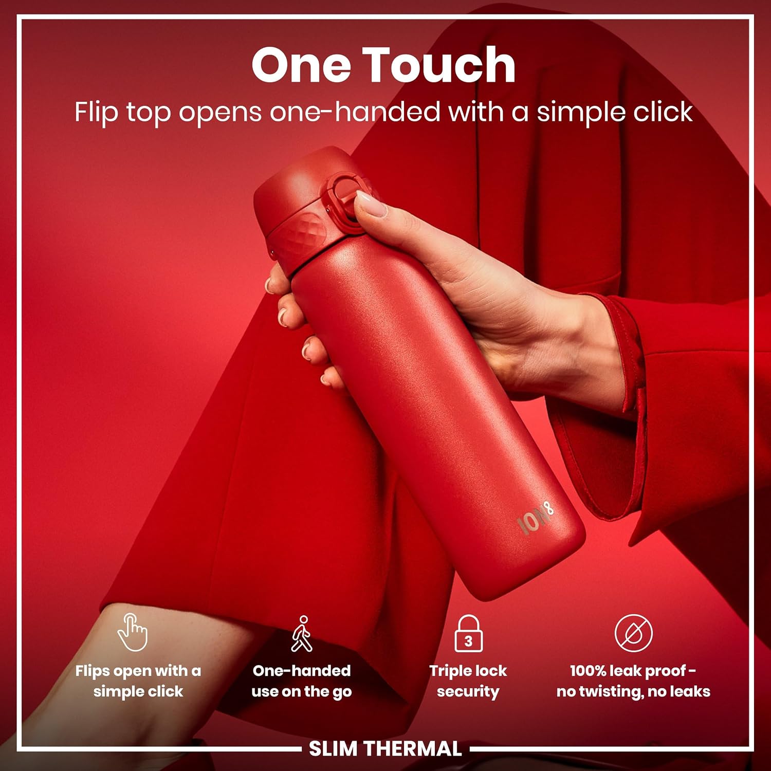 Detalle de ION8 Vacuum Insulated Steel Water Bottle, 500 ml/17 oz – Leak‑proof, easy to open, and dishwasher safe