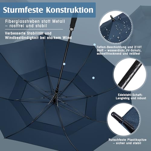 Detalle de ZOMAKE Großregenschirm Sturmfest – Golfschirm M, Marineblau