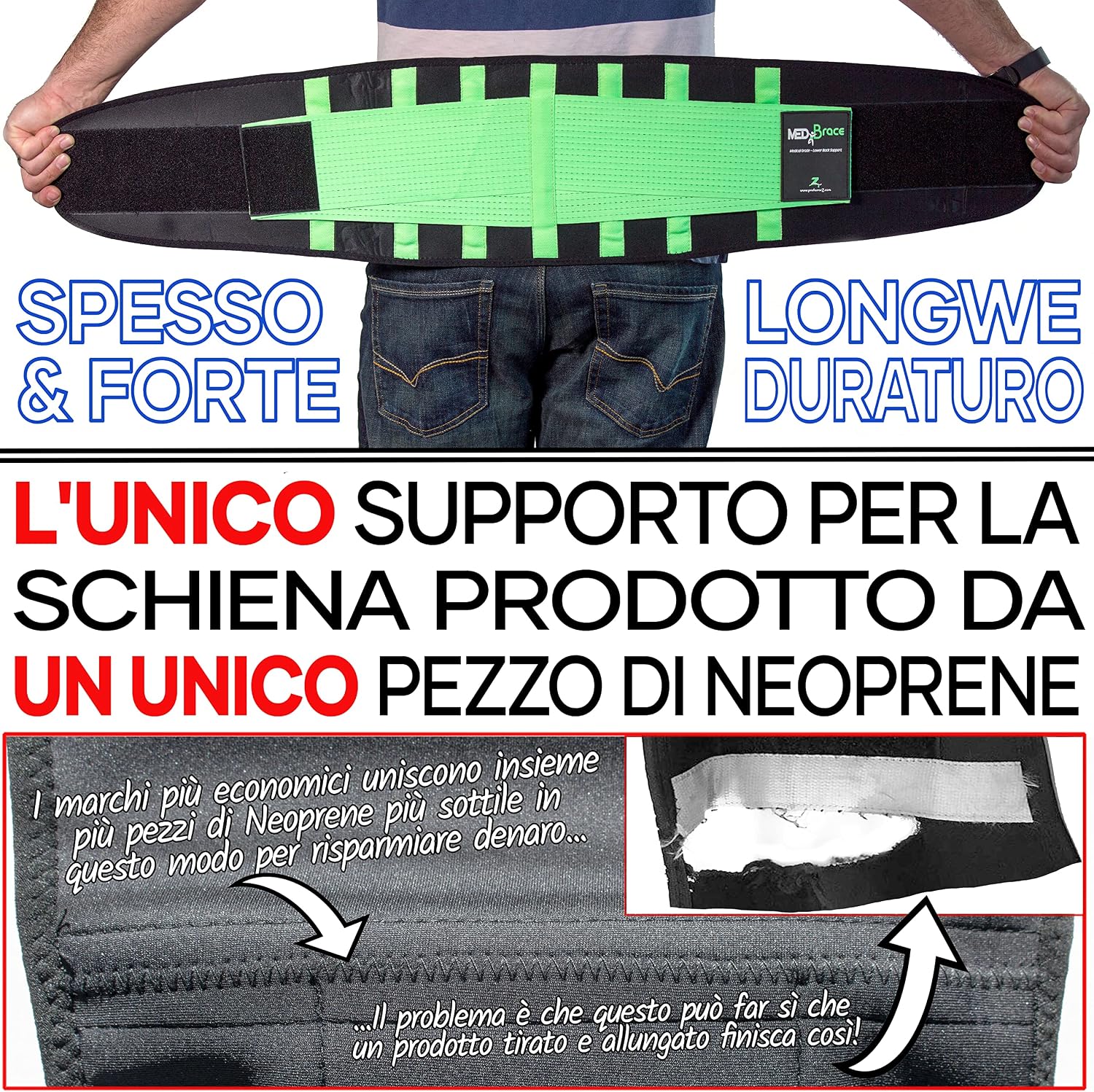 Detalle de MEDiBrace Fascia lombare elasticizzata con 4 stecche in plastica per mal di schiena, sciatica e stenosi spinale