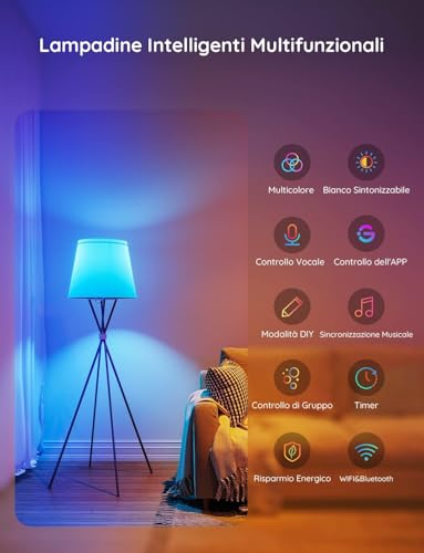 Detalle de Govee Lampadina LED E27 Intelligenti WiFi e Bluetooth (Set 2) – 800 lm, 16 Milioni di Colori RGBWW, compatibili Matter/Alexa/Google/SmartThings