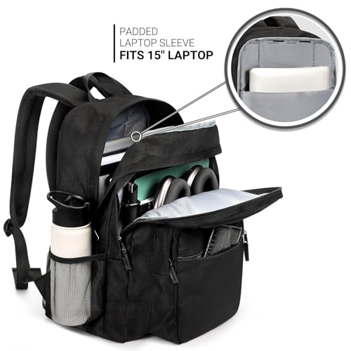 Detalle 2 de ZORFIN 26L Black Backpack: All-Season, Water-Resistant Organizer for College and Travel