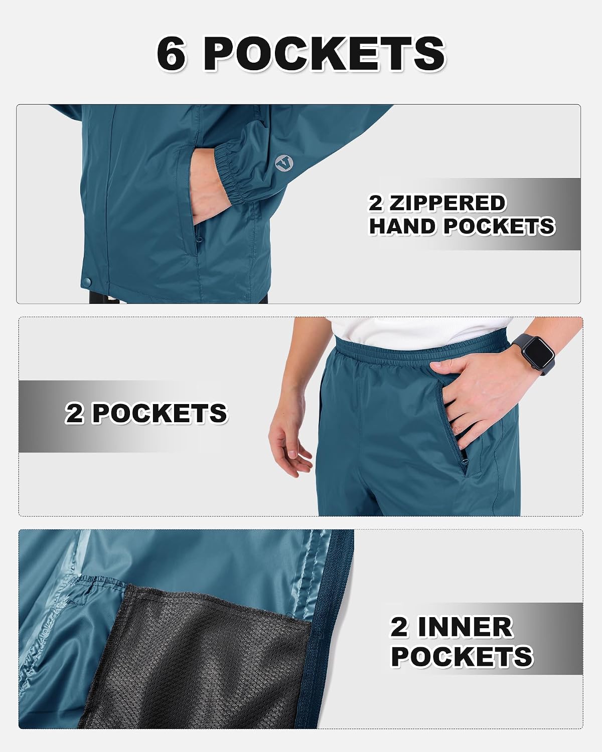 Thumbnail 5 de Herren & Damen Regenanzug – Reflektierender, wasserdichter Packbarer Regenkombi für Outdoor und Radfahren
