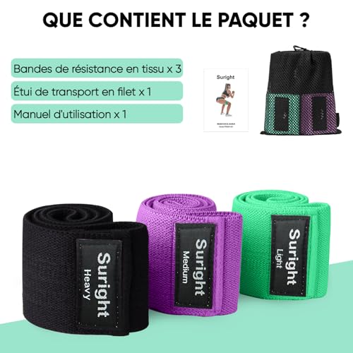 Thumbnail 8 de Suright Bande Elastique Musculation en Tissu – Bande Élastique Fitness à 3 niveaux