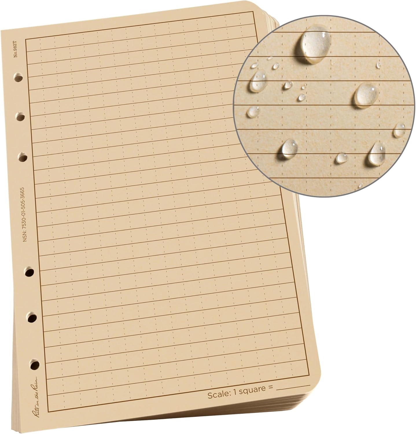 Detalle de Rite in the Rain 982T 全天候ルーズリーフ用紙 4 5/8×7インチ・タン・両面ユニバーサルパターン・100枚