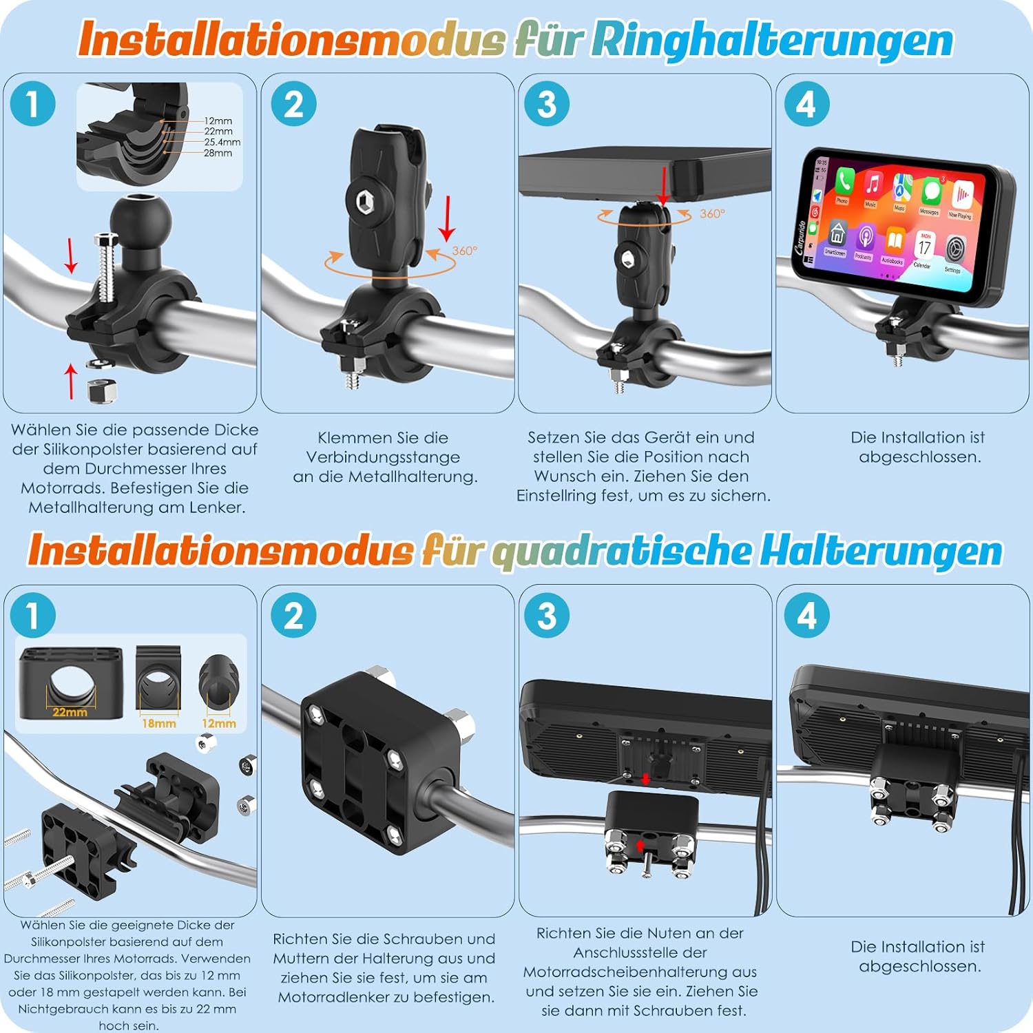 Thumbnail 3 de Carpuride W603 Motorrad-CarPlay-Bildschirm mit kabellosem CarPlay/Android Auto, 6,3" Touchscreen & IP67