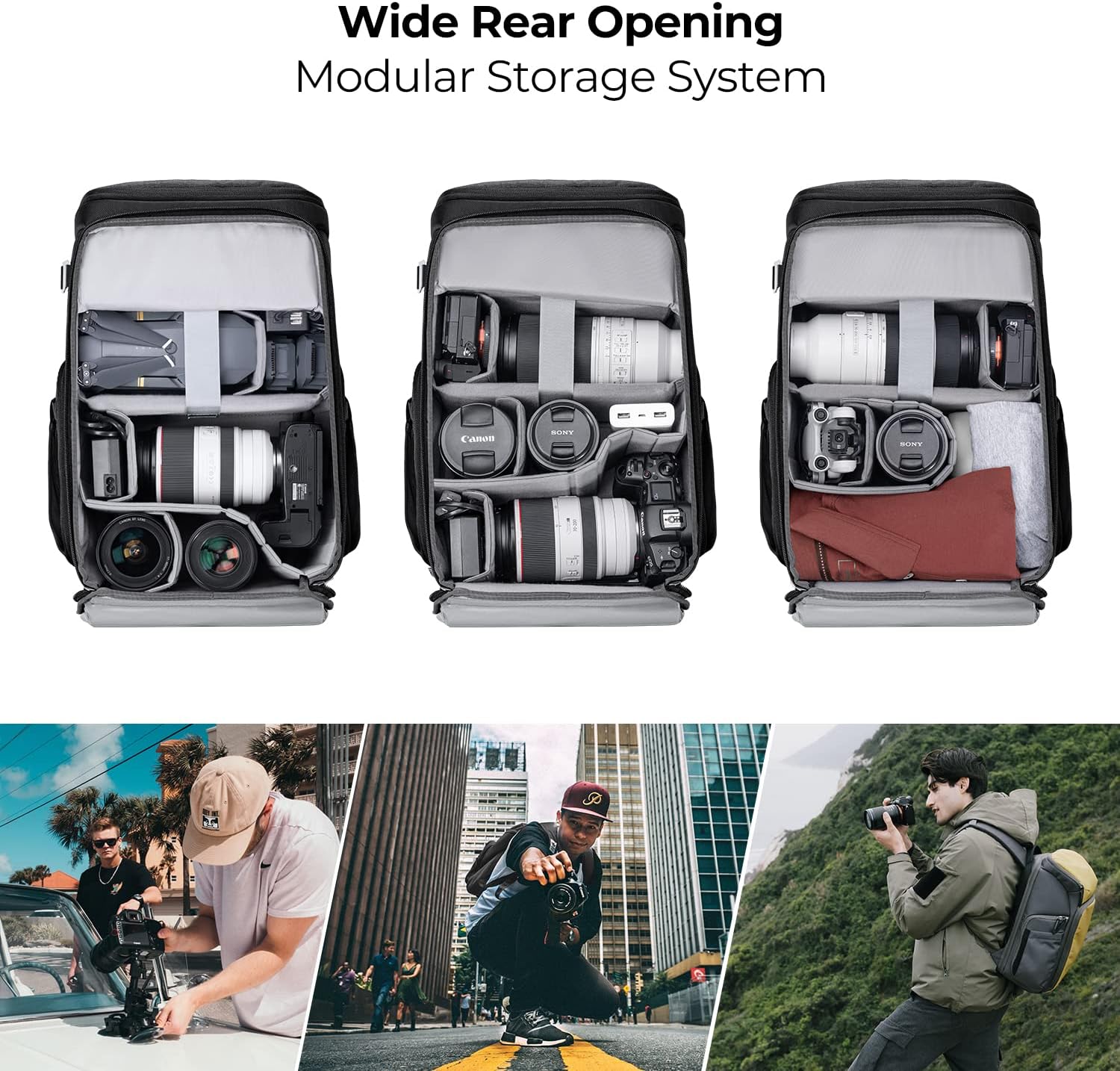 Thumbnail 2 de K&F CONCEPT Kamerarucksack (25 l) mit 15,6-Zoll-Laptopfach – Fotorucksack für Canon/Nikon/Sony & DJI Mavic, Grau