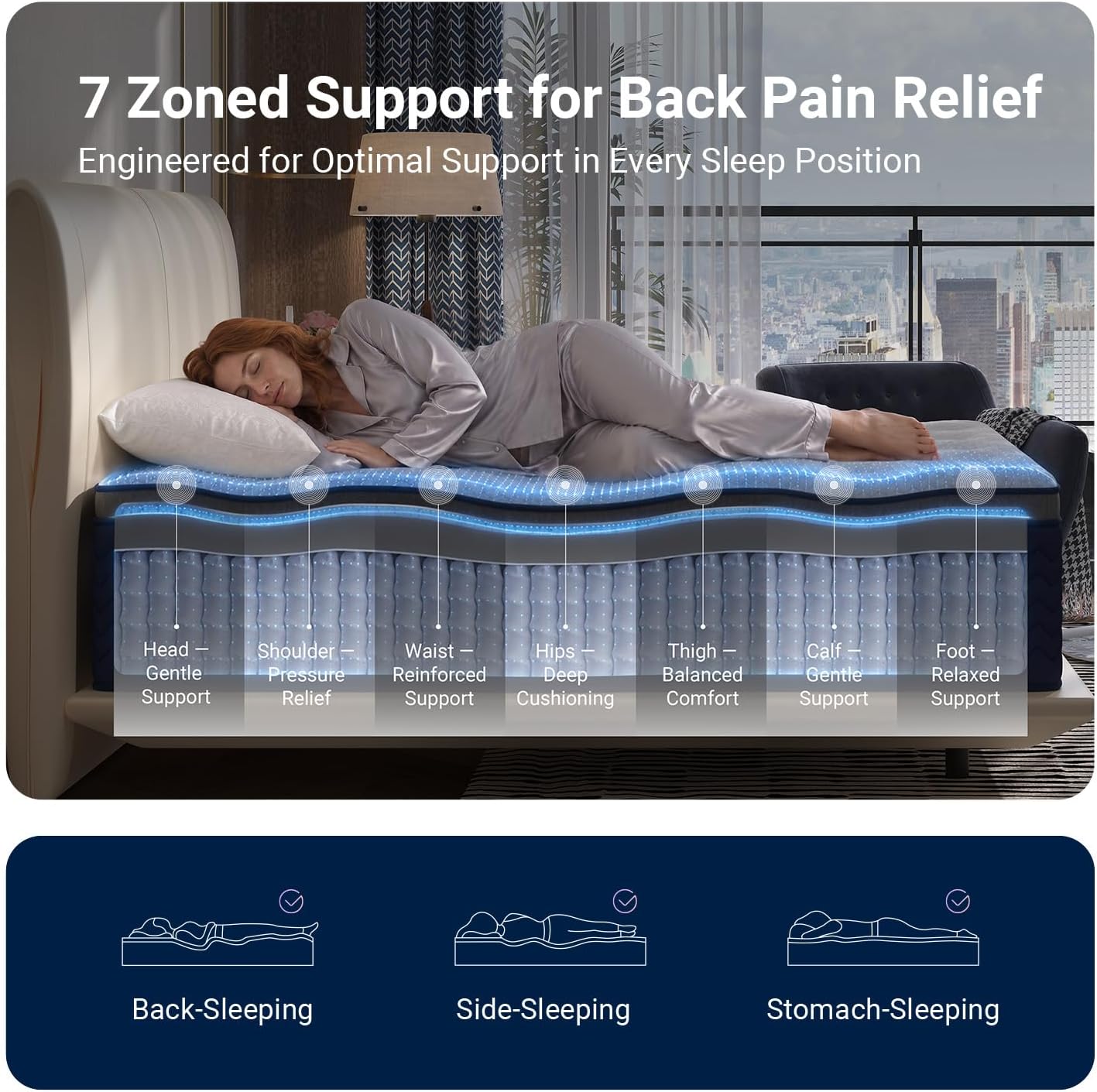 Detalle de Avenco SyncDeep A-M02876 Full Hybrid Mattress, 12-Inch Firm, Zoned Support
