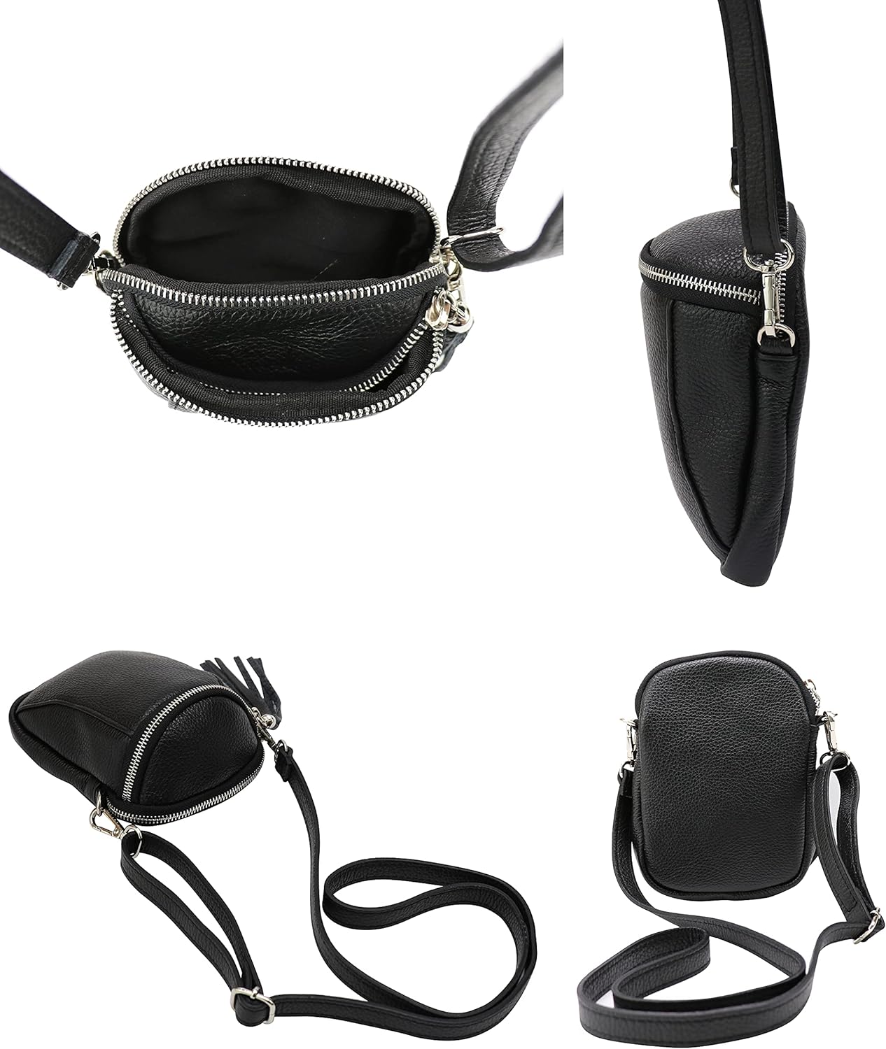 Detalle de SH Leder Emma G328 – Sac bandoulière multifonction en cuir véritable pour femme (14 x 19,5 cm, réglable)
