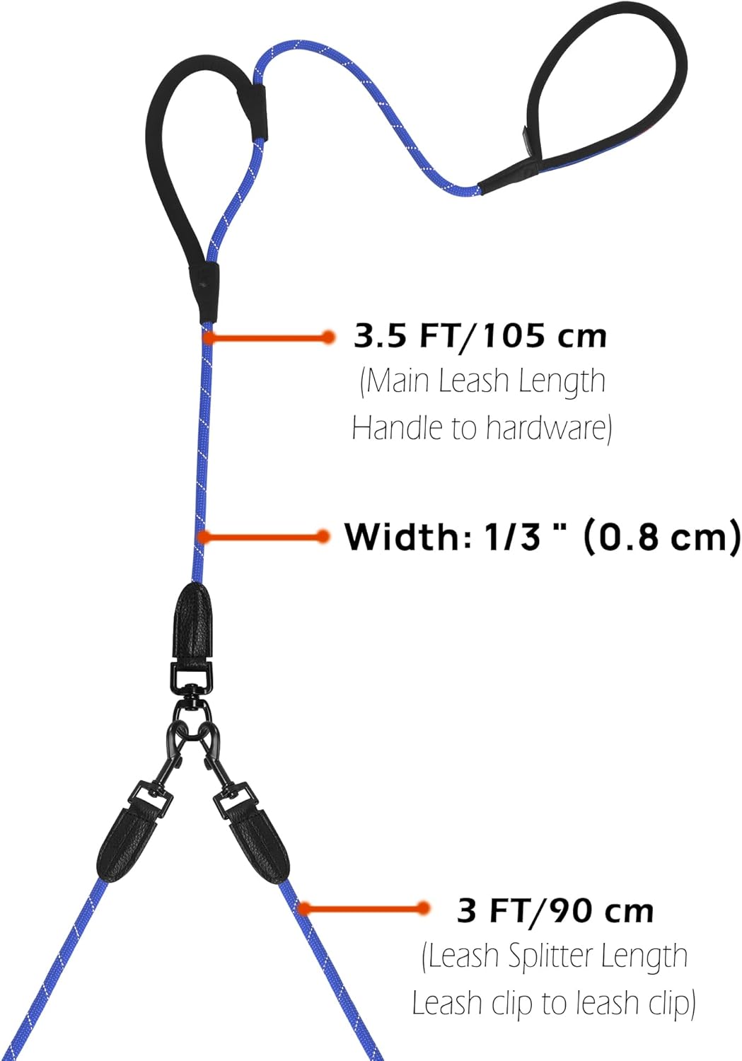 Thumbnail 6 de PetBonus Rope Double Dog Lead (No Tangle Dual Lead) with 360° Swivel Clips, Reflective Walking Training Leash, Blue