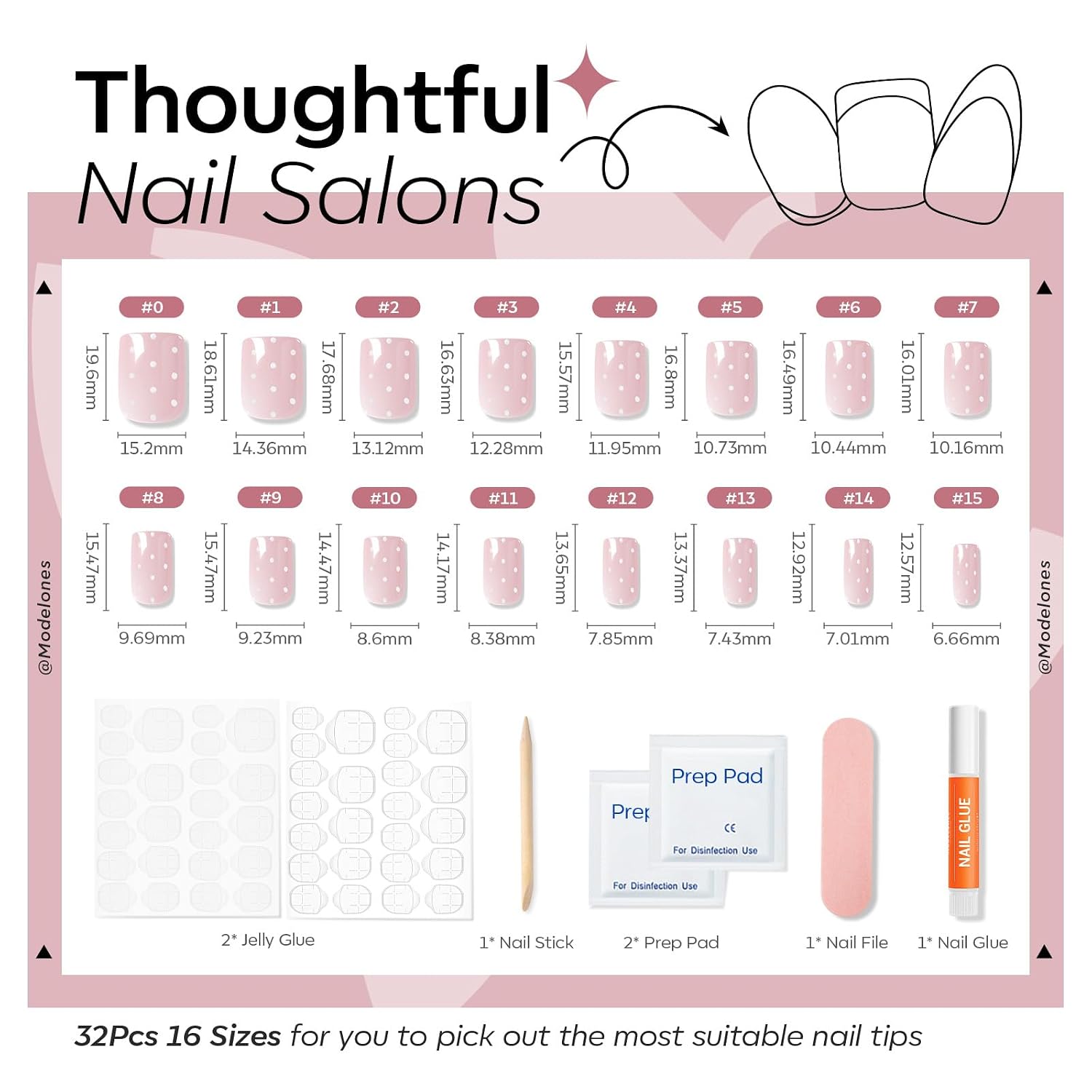Detalle de Modelones Pink Polka Dot Press-On Nails: Short Square, 32-Piece Reusable Kit