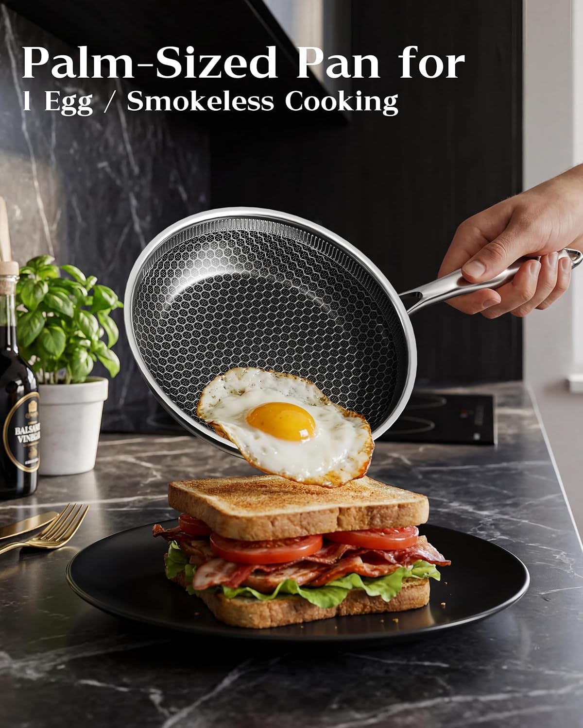 Thumbnail 2 de XBM 10-Inch Nonstick Frying Pan with Lid — Durable Tri-Ply Stainless Steel, Induction Ready