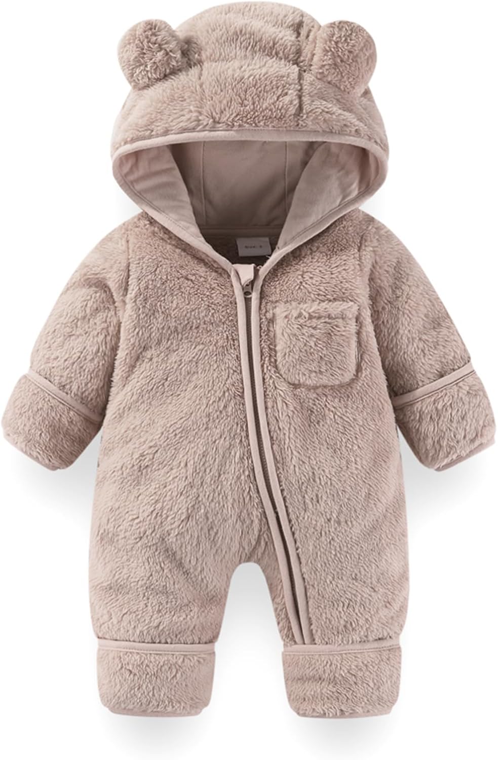 Fairy Baby baby snowsuit – newborn bear hooded fleece romper with fold-down mittens and footmuffs