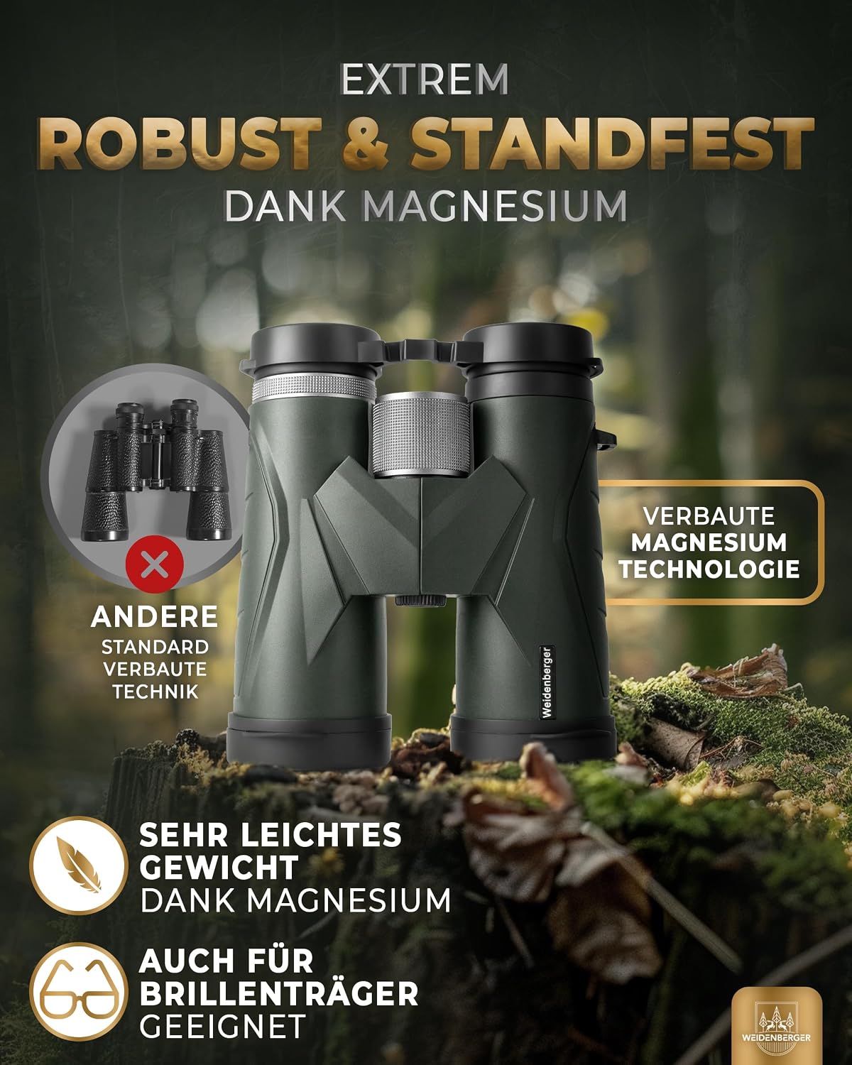 Detalle 2 de Weidenberger 12x42 Fernglas BAK4 HD, wasserdicht đ