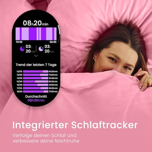 Detalle 2 de maoo Ventura Smartwatch Damen – 1,32-Zoll AMOLED, Anruffunktion, 100+ Sportmodi, IP67, inklusive 5 Armbänder
