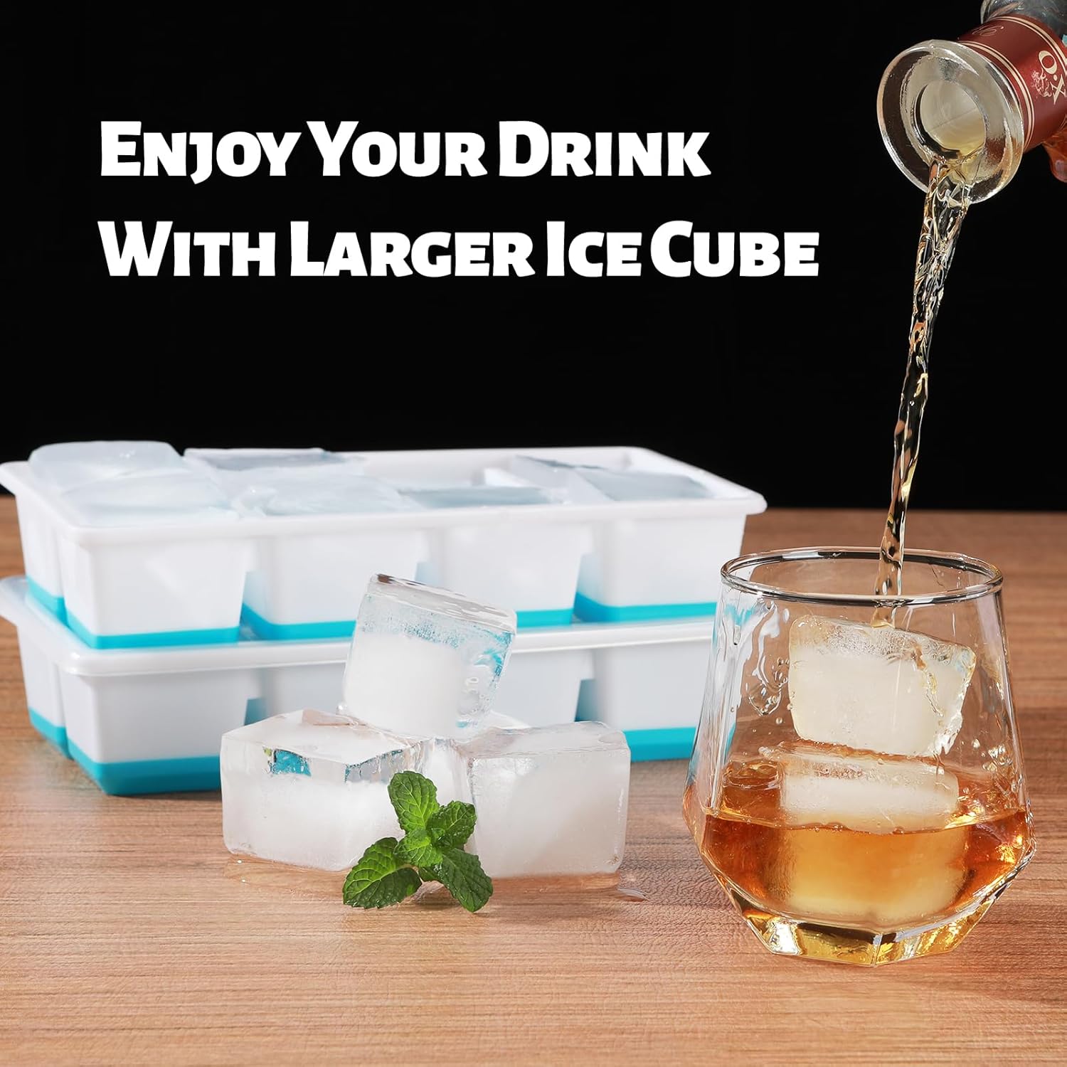 Detalle de JRISBO Large Ice Cube Moulds (4.5cm square) with Lids — set of 2 silicone trays