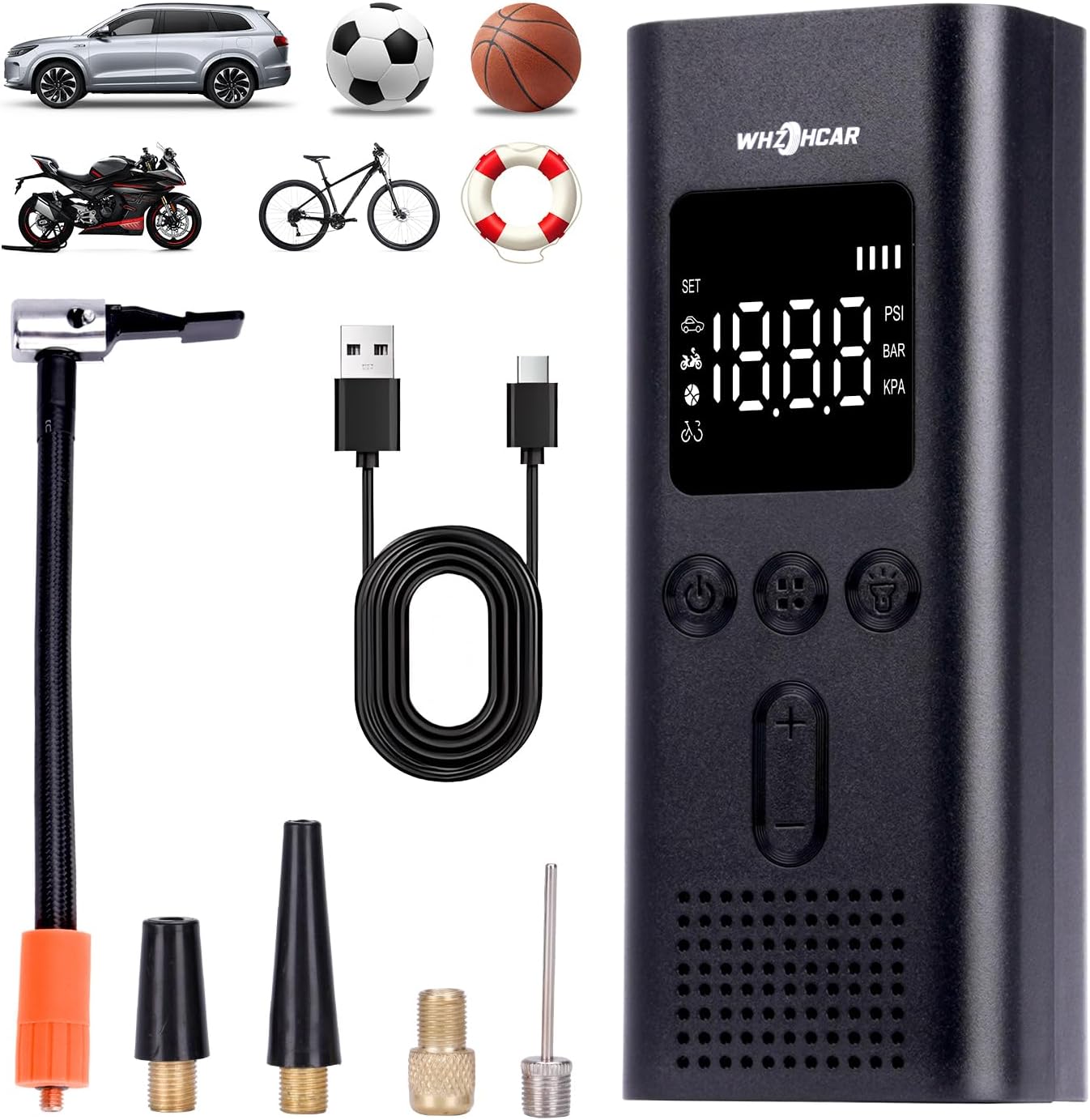 Thumbnail 6 de Compresseur à Air Portatif 6000mAh – Gonfleur sans Fil 150 PSI pour voiture, moto et pneus, LED et affichage LCD