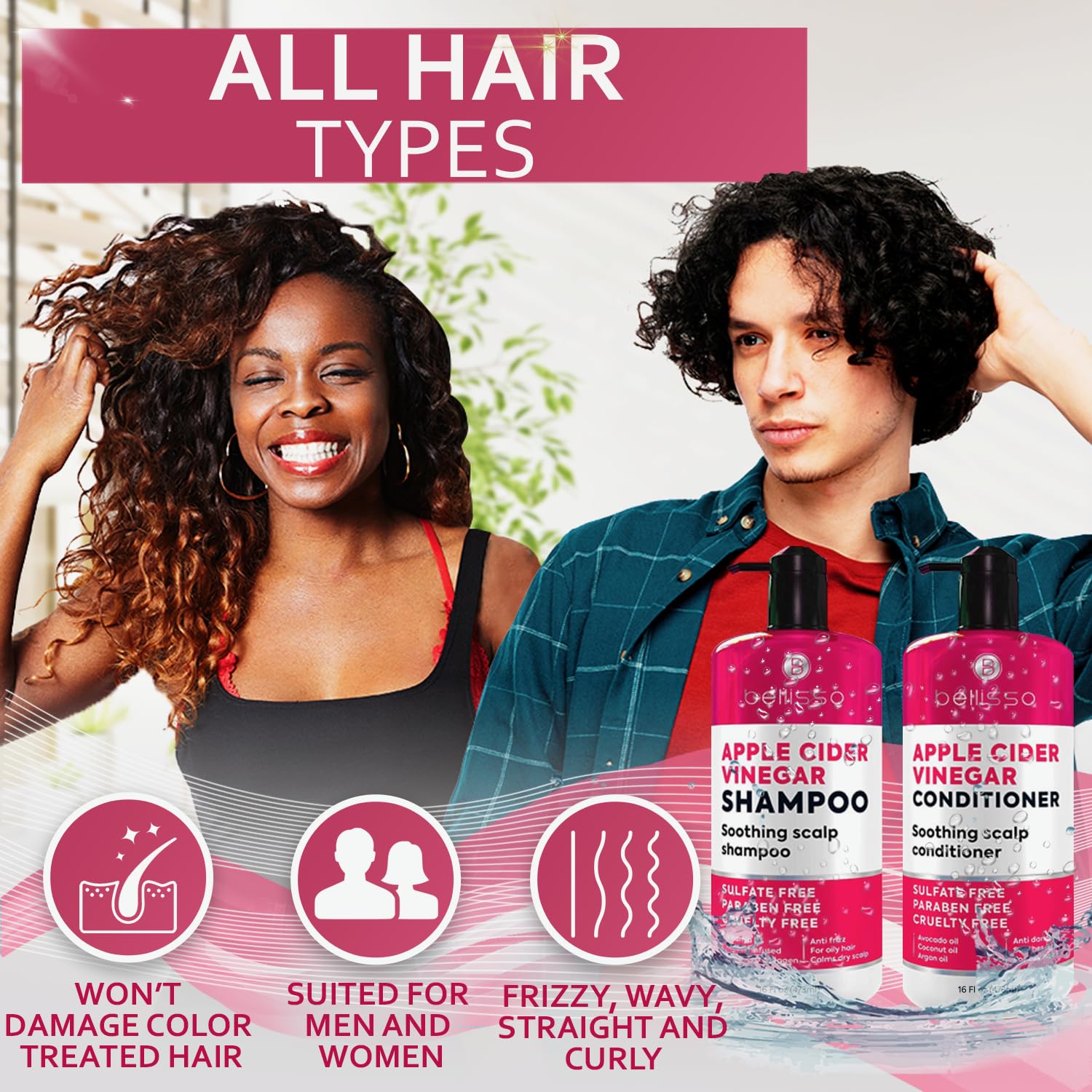 Thumbnail 5 de Bellisso Apple Cider Vinegar Shampoo and Conditioner Set for Itchy Scalp
