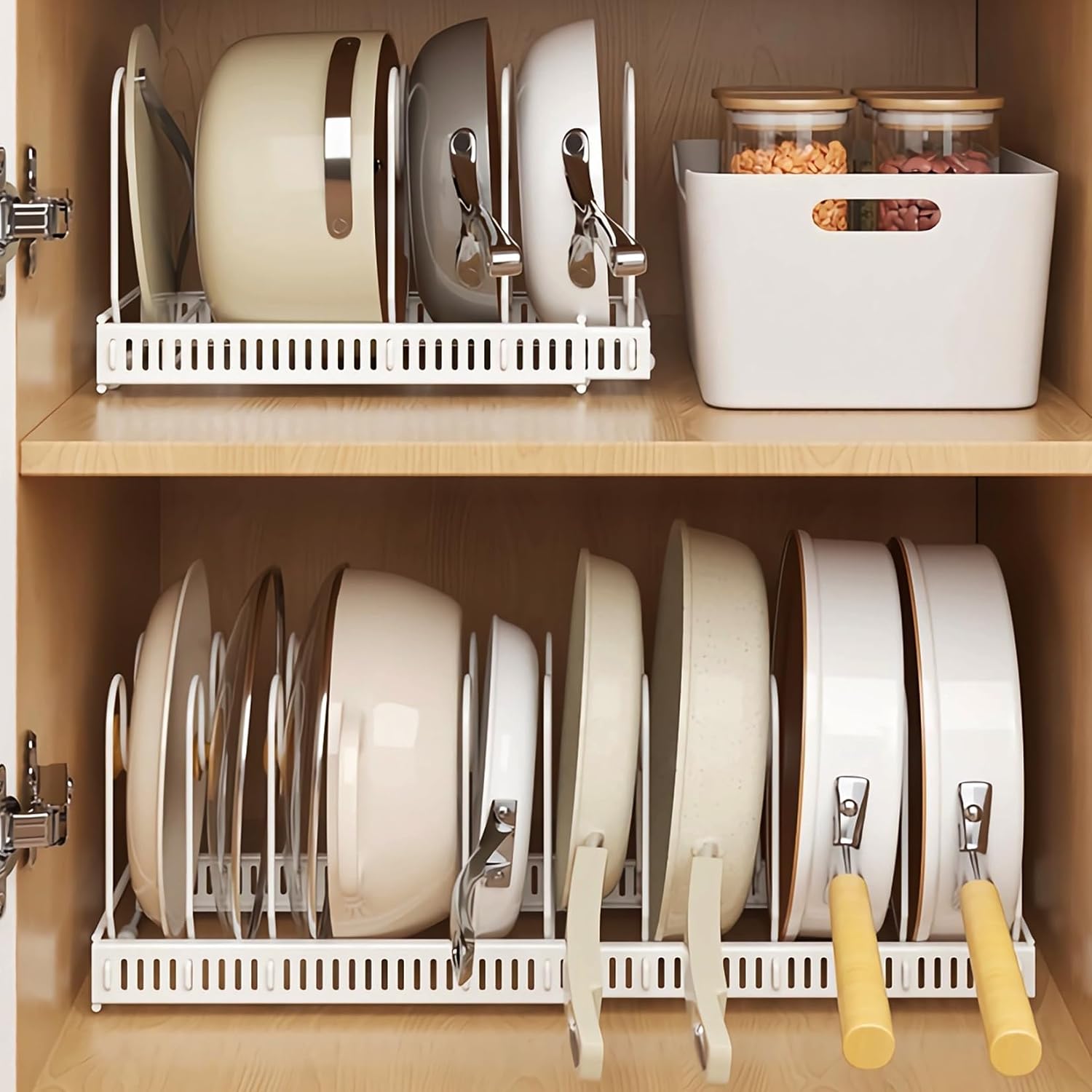 Detalle de MENGCOOL Expandable Pans Organiser Rack with 10 Adjustable Dividers (White)
