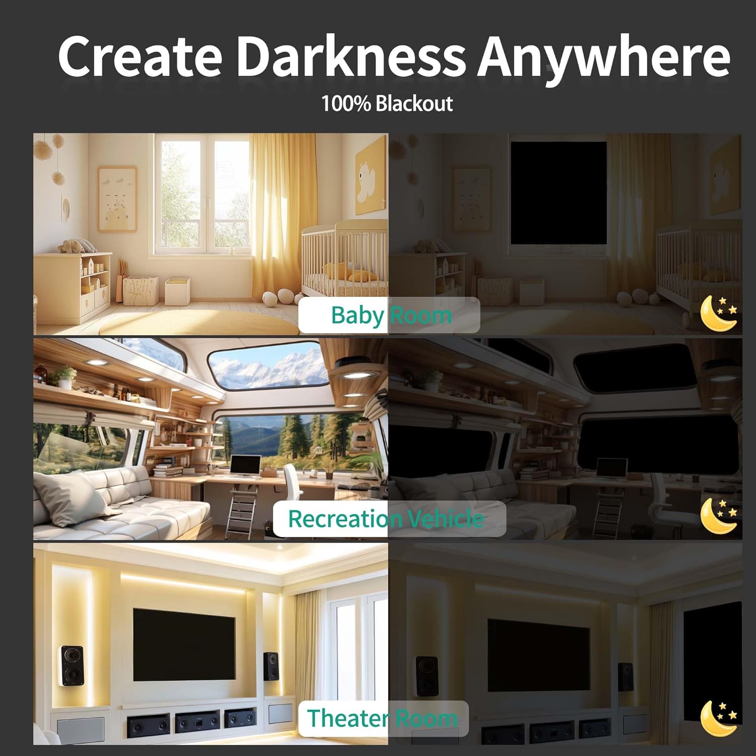 Thumbnail 2 de HuiCloud 100% Blackout Stick-on Blind (Oxford blackout fabric) 200 x 145 cm