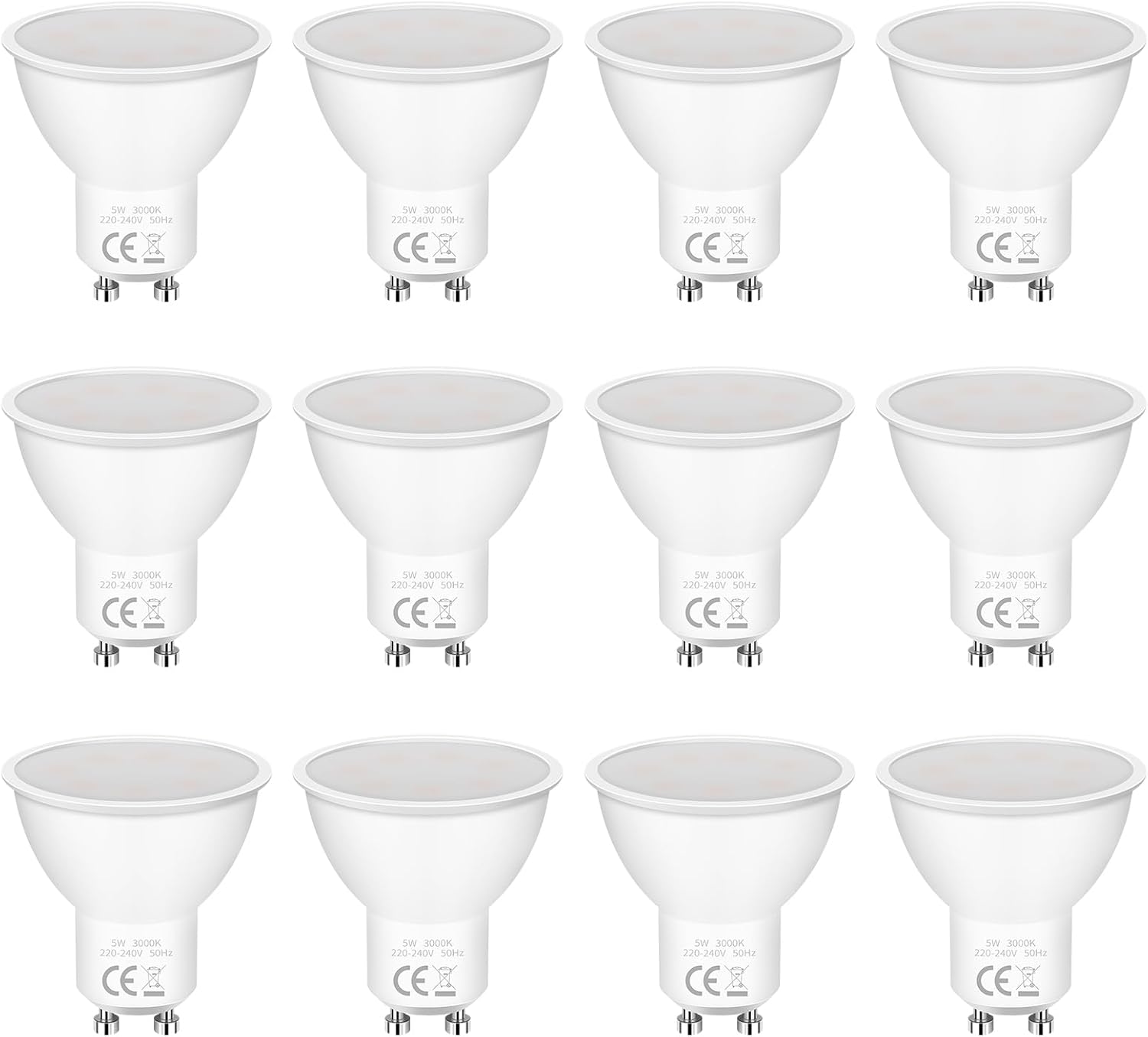 Detalle de YIIFELL Pack de 12 bombillas LED GU10 de 5W (50W equivalente), 3000K blanco cálido, 400 lúmenes y 120°