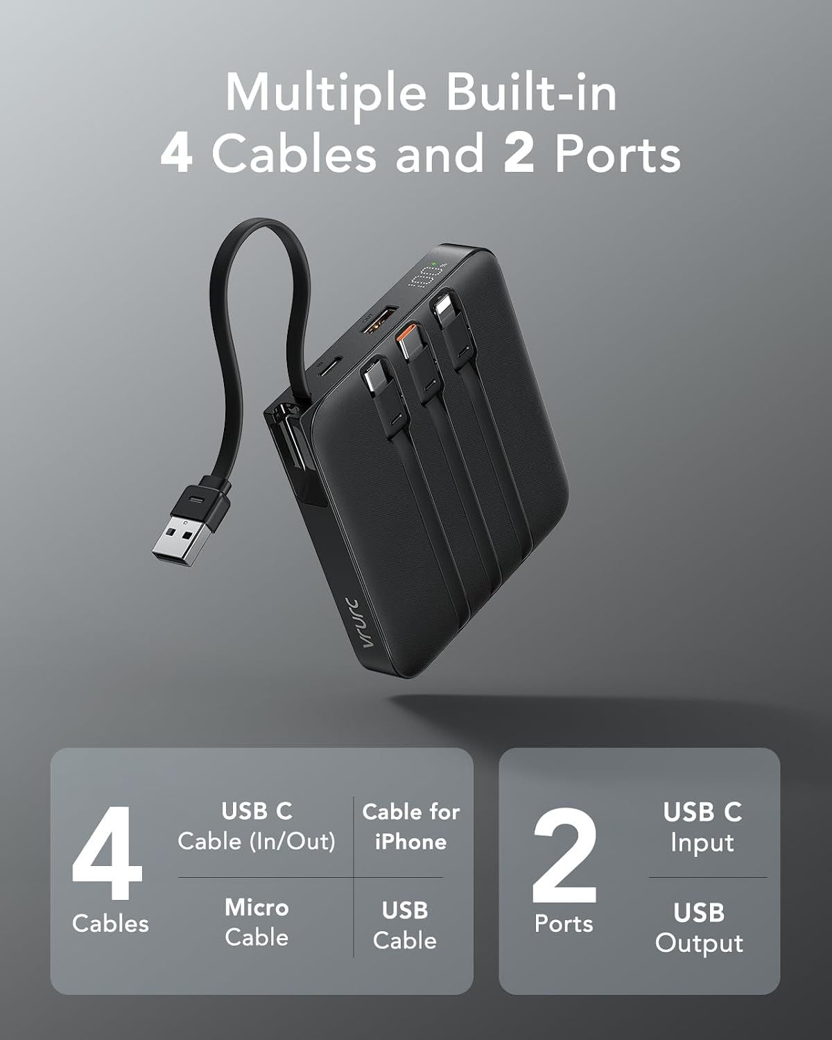 Detalle 2 de VRURC 20,000mAh portable power bank with cables