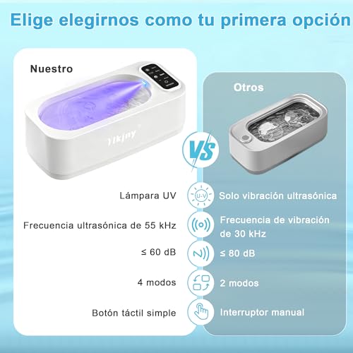 Thumbnail 7 de ylkjny Limpiador ultrasónico de 350 ml, 55 kHz, 4 modos y acero inoxidable 304