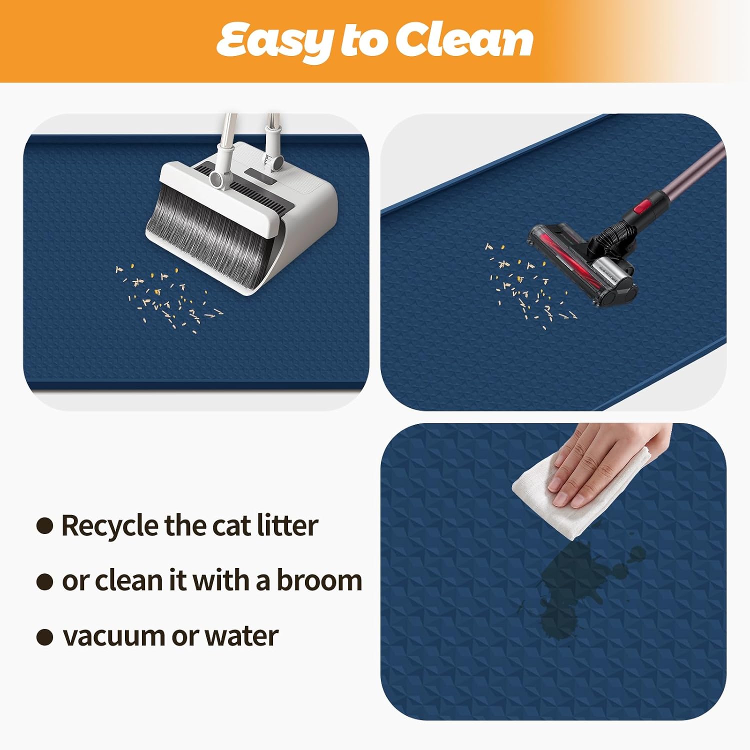 Detalle de Bartuke Cat Litter Mat XXL – Extra Large Silicone Mat with Edge, 51" x 26" (Navy Blue)