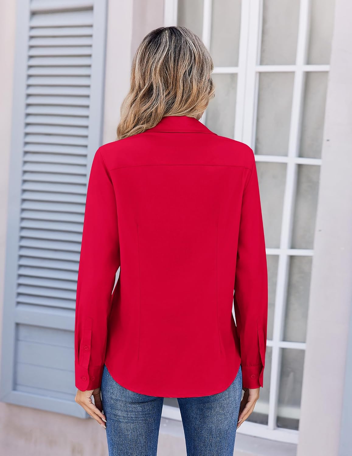 Detalle de Zeagoo Women's Wrinkle-Resistant Button-Down Shirt, Long Sleeve