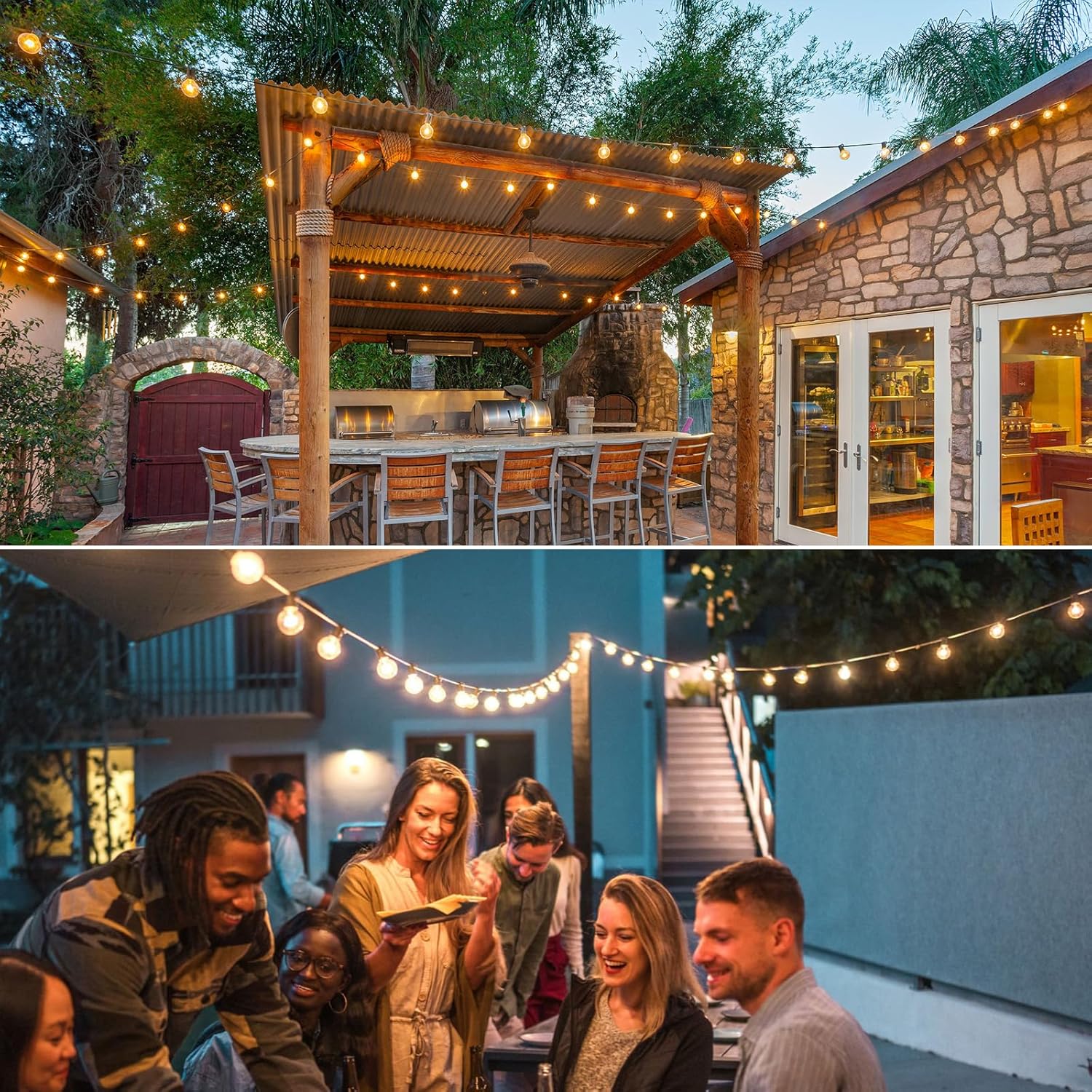 Thumbnail 5 de BokiHuk Catena luminosa da esterno 30 m con lampadine G40, 50+2 sfere e luce calda 2700K