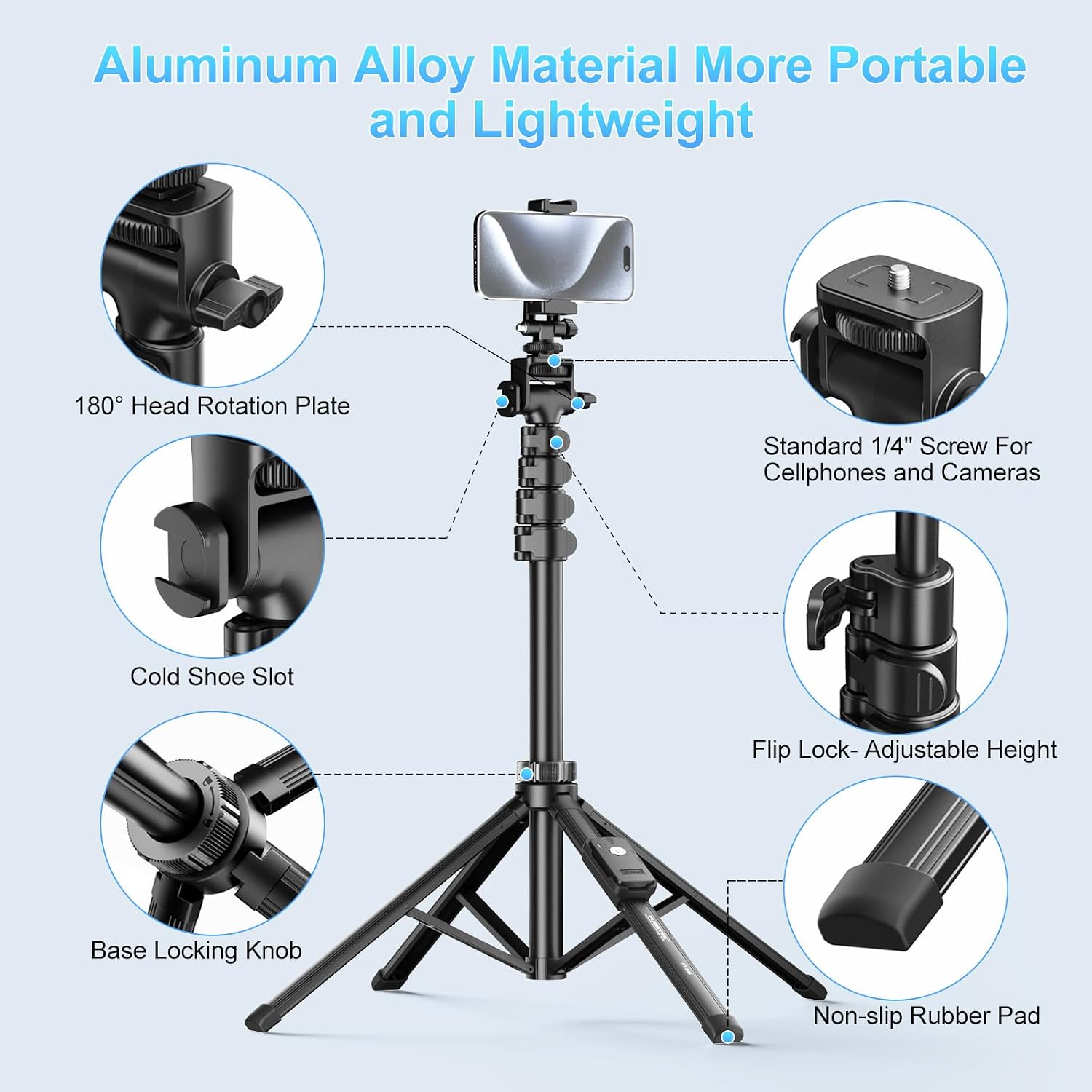 Detalle de Fugetek 62" Professional Cell Phone Tripod 62