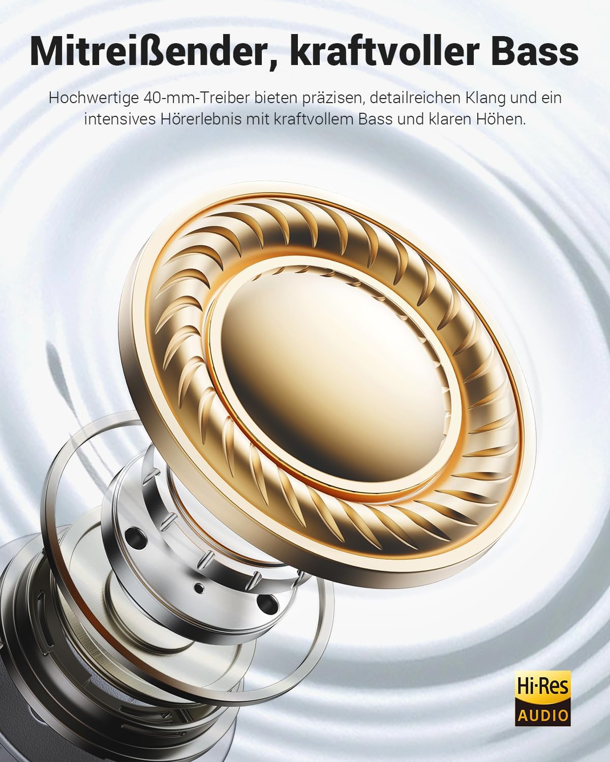 Detalle de Wentronic Y01 Noise-Cancelling-Kopfhörer – Kabellose Over‑Ear, Bluetooth 5.3, 48h Akku, Grau